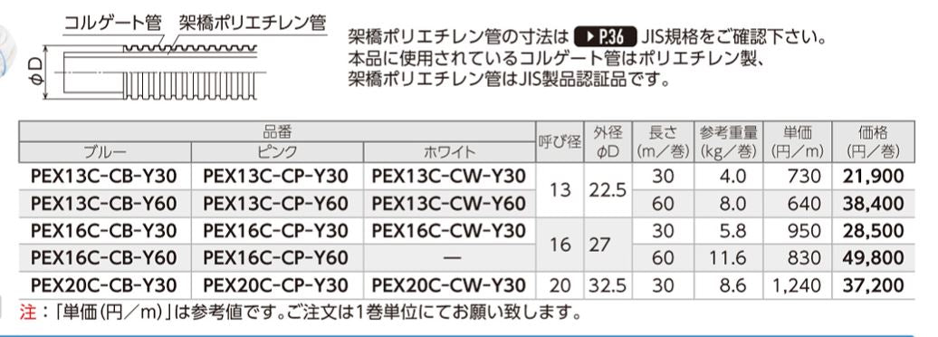 オンダ製作所】架橋ポリエチレン管 コルゲートイージーカポリ 給水用